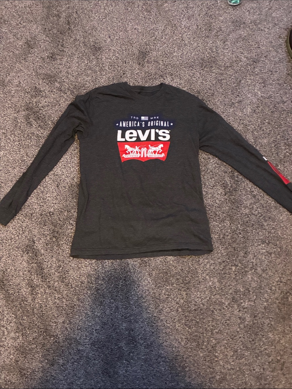 Levi's Charcoal Long Sleeve Tee with Red Logo